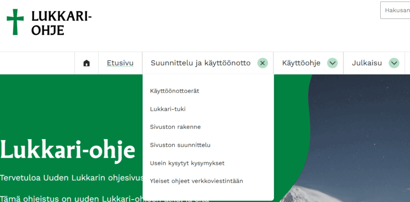 Kuvankaappaus navigaatiosta avautuvaan näkymään.