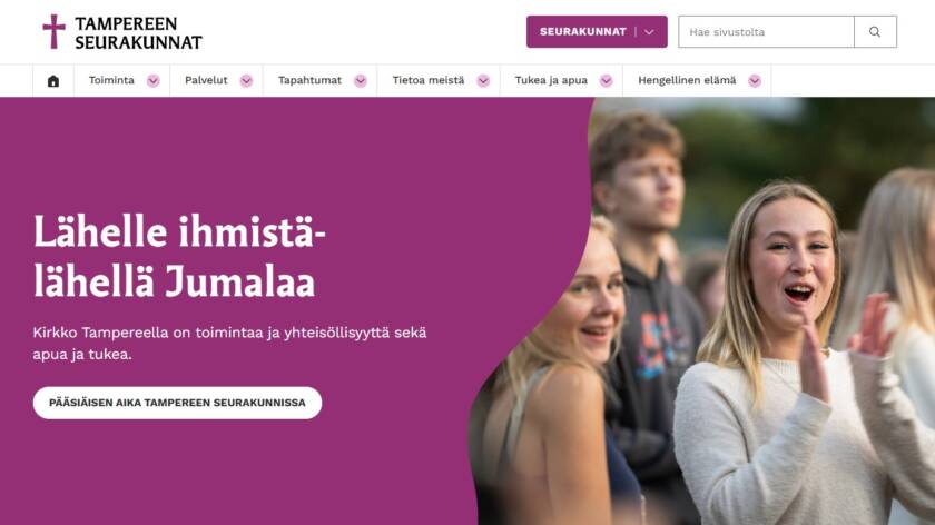 Tampereen uuden sivuston etusivu.