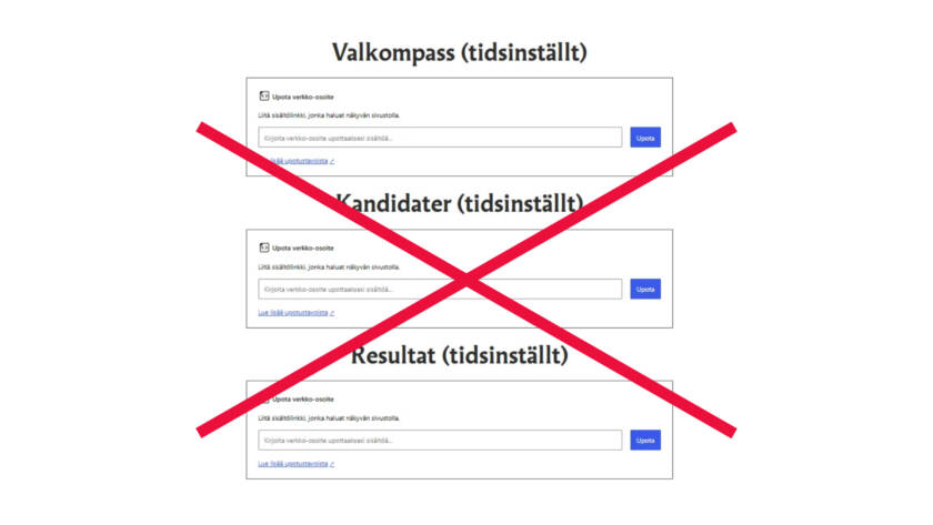 Skärmbild på felaktiga Bädda in-block.
